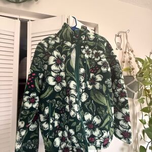 Duluth Trading Floral Green Fleece Jacket